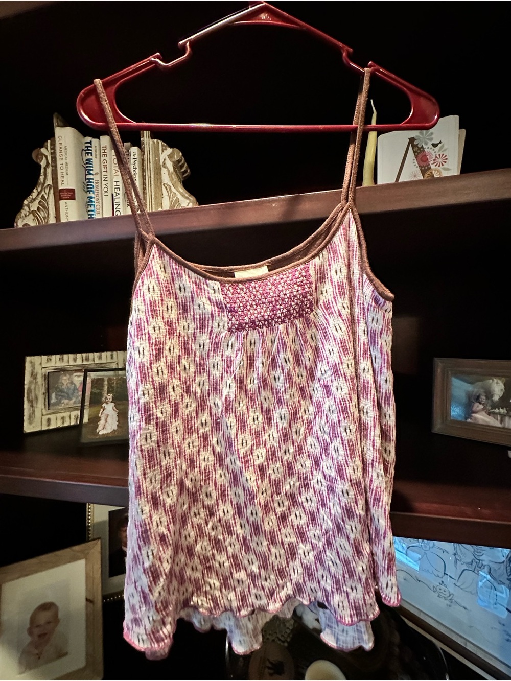 Matilda Jane Pink Patterned Spaghetti-Strap Camisole with Brown Trim